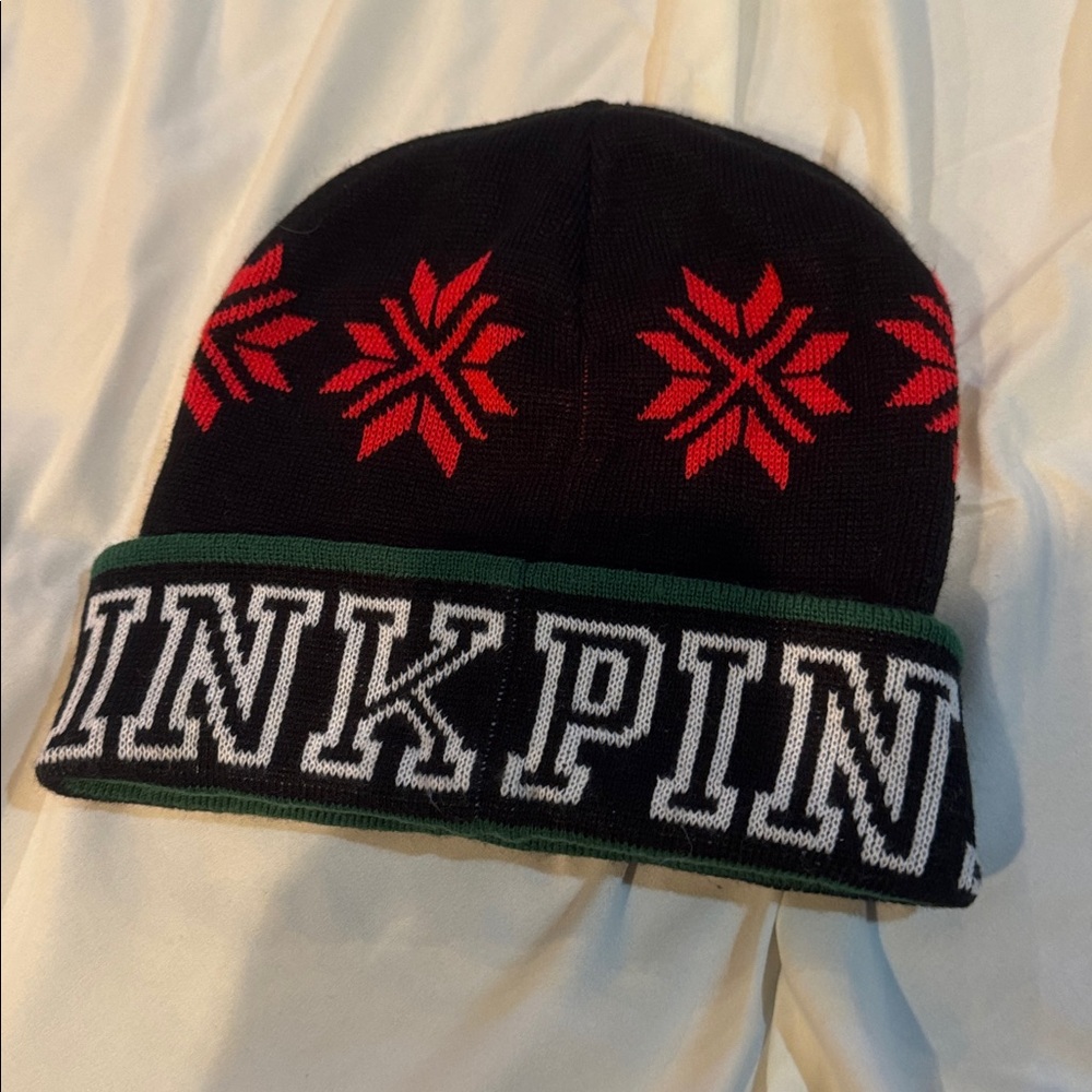 PINK Victoria's Secret Black and Red Knit Hat - Picture 2 of 2